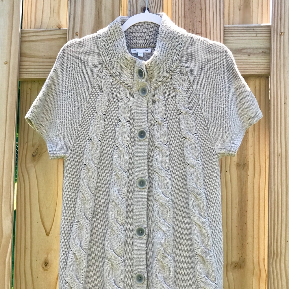 GAP beige, short sleeve, long duster/cardigan - Picture 3 of 8